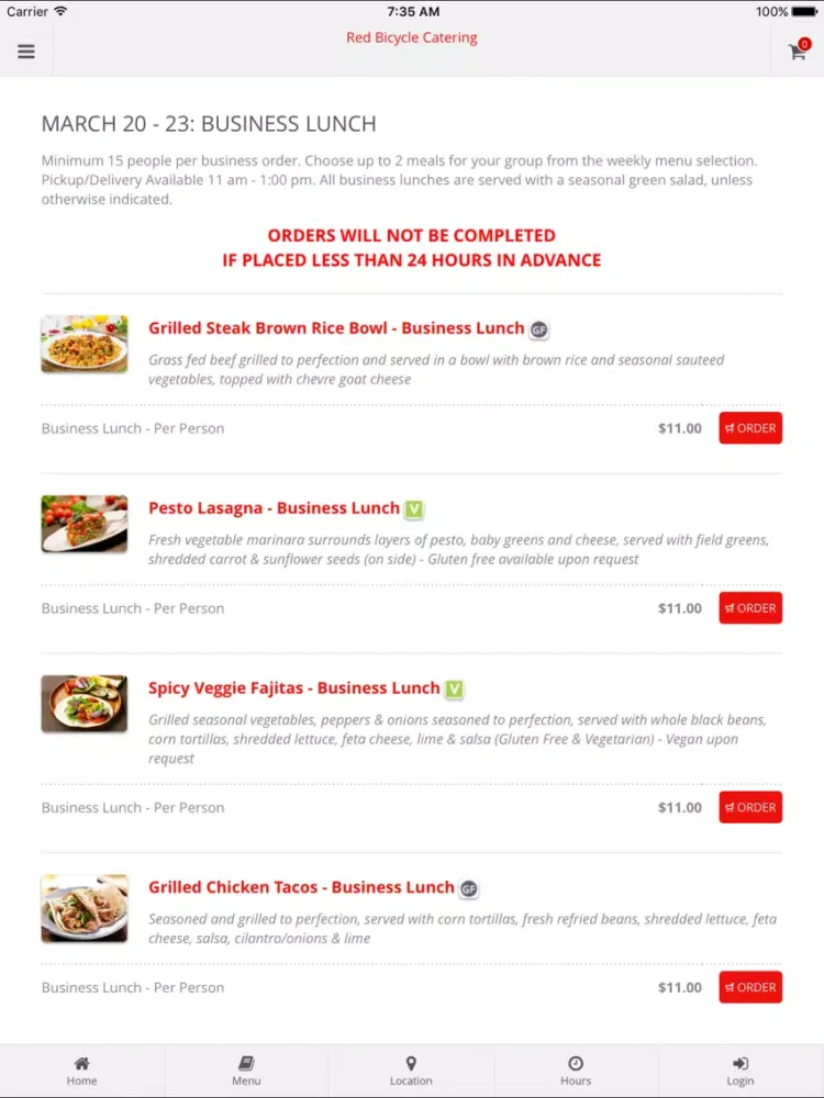 Capturas de pantalla de Red Bicycle Catering Ordering iPad 