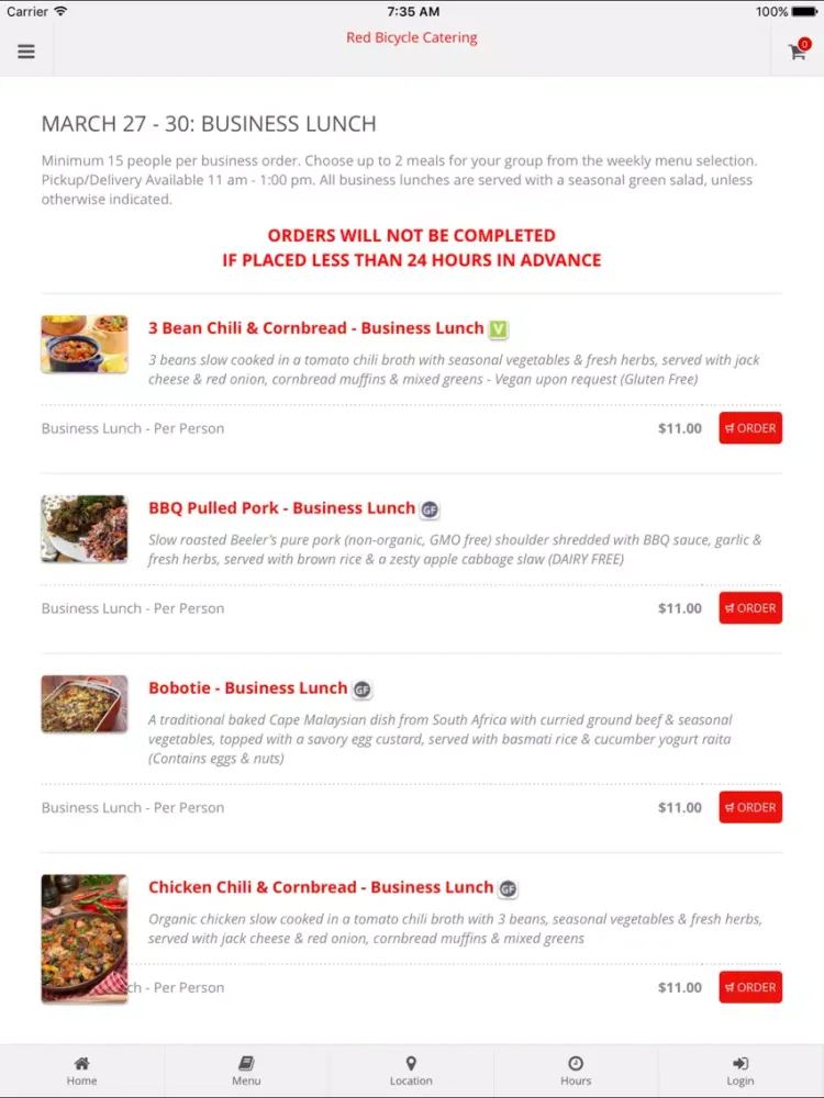 Capturas de pantalla de Red Bicycle Catering Ordering iPad 