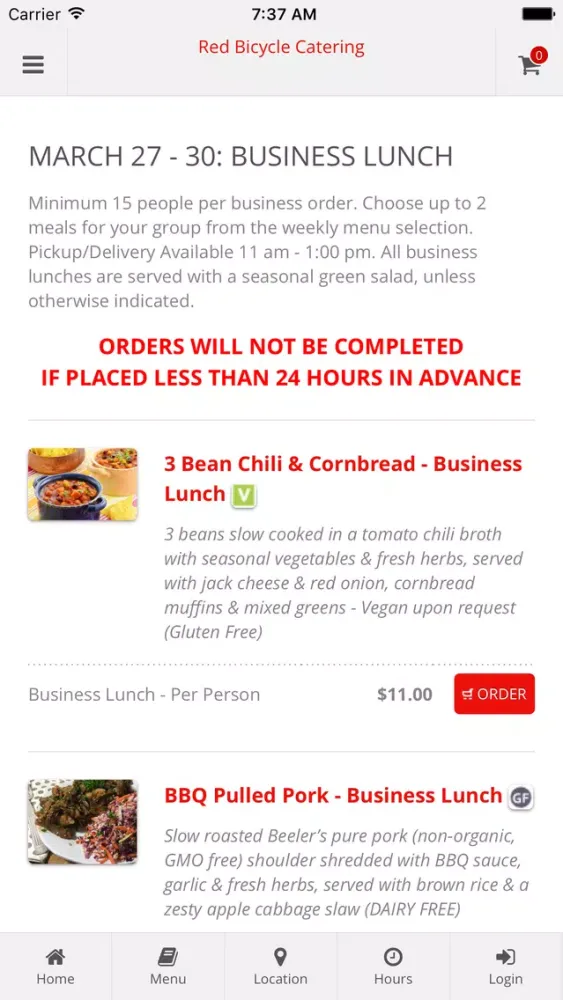 Capturas de pantalla de Red Bicycle Catering Ordering