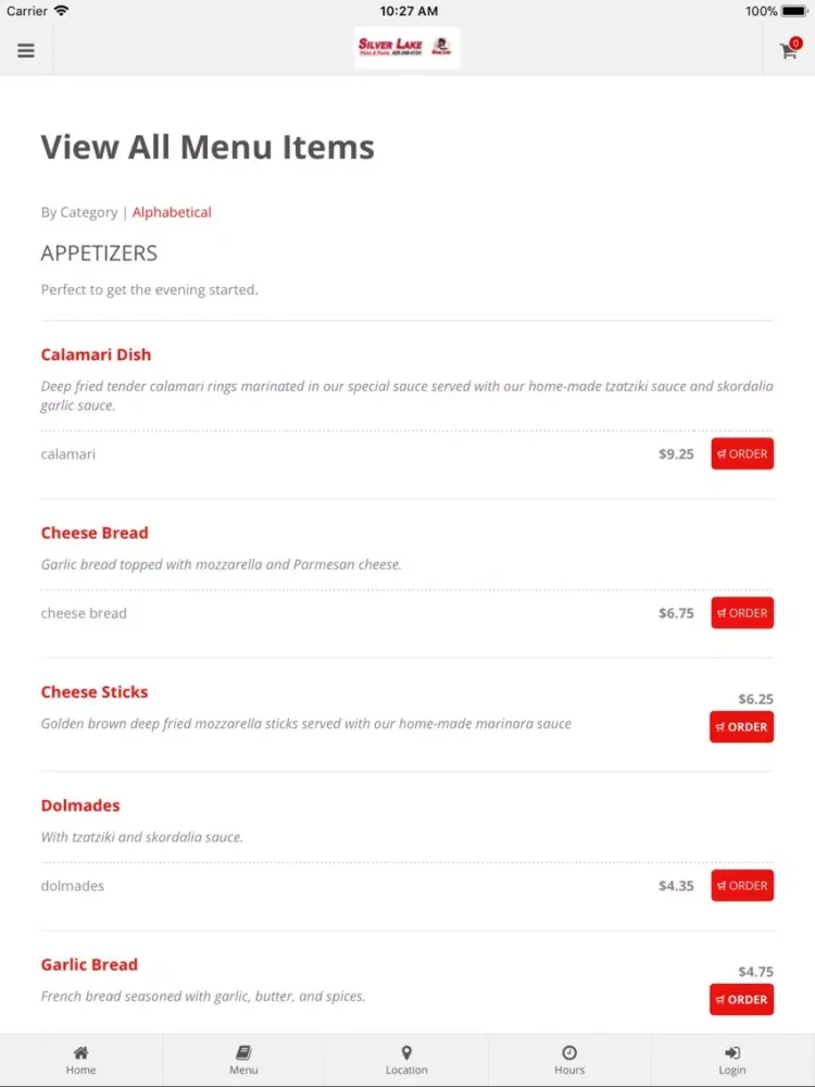 Ảnh chụp màn hình của Silver Lake Pizza and Pasta iPad 
