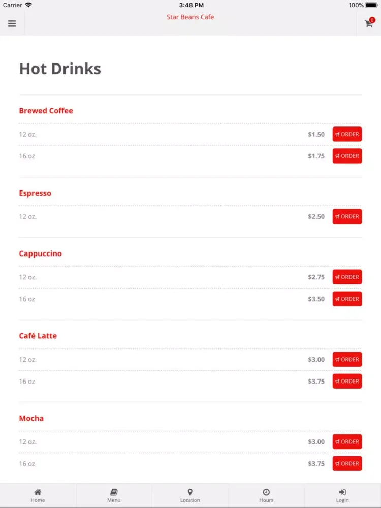 Star Beans Cafe App Orders iPad  Screenshots