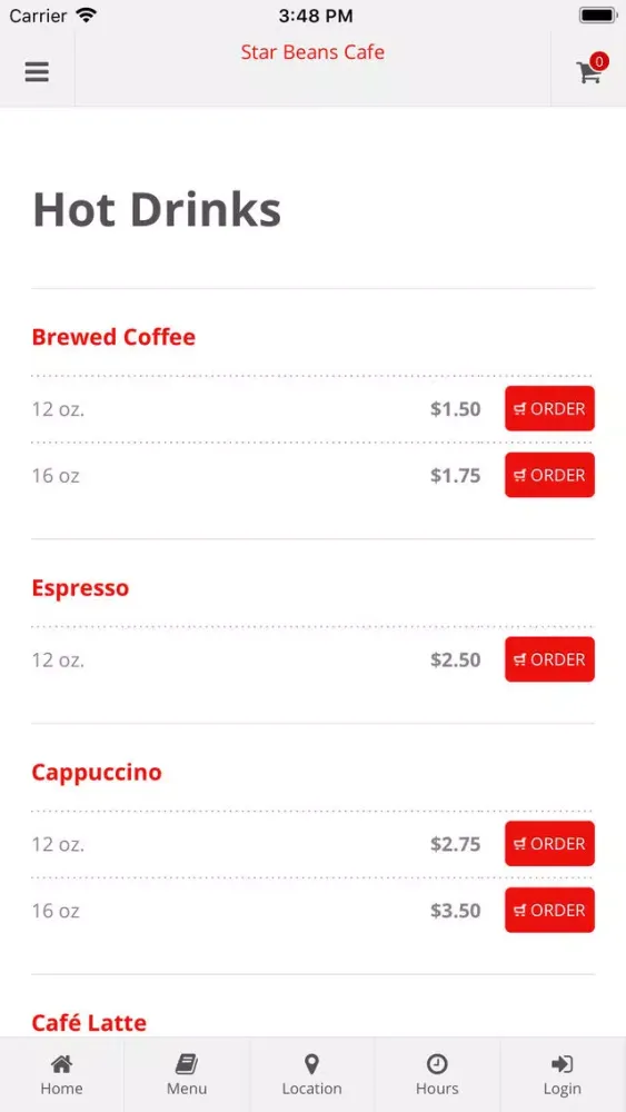 Star Beans Cafe App Orders Screenshots