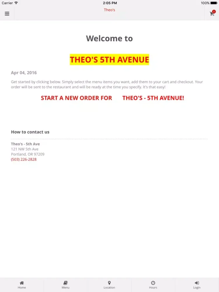 Theo's Online Ordering iPad  スクリーンショット