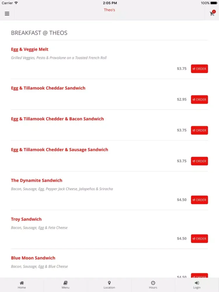 Theo's Online Ordering iPad  スクリーンショット
