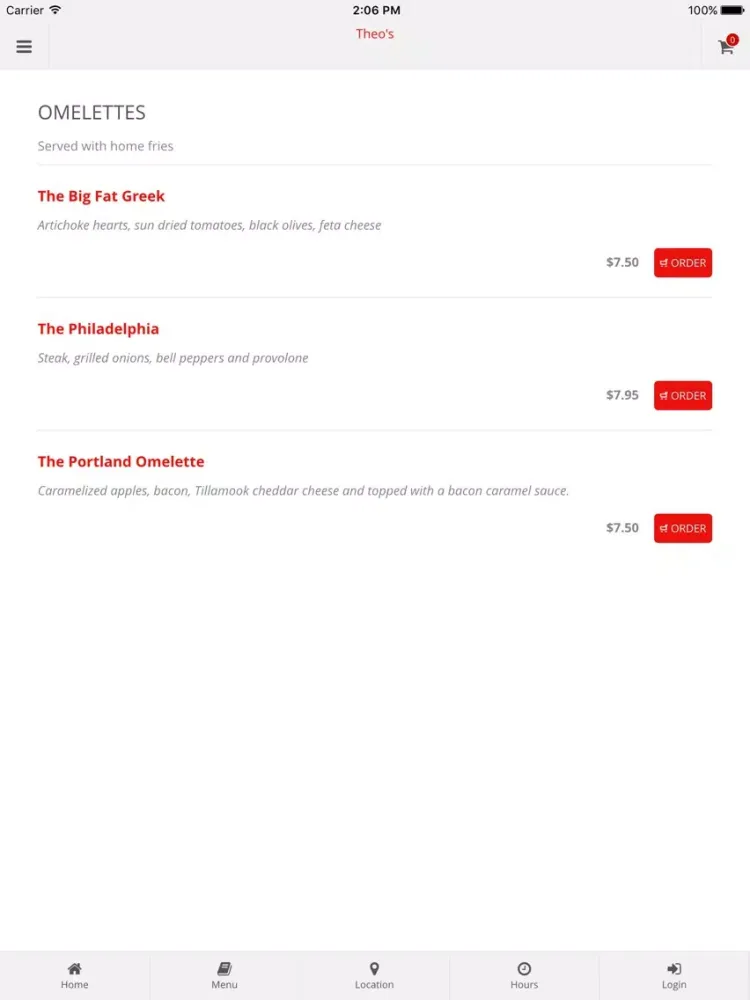 Theo's Online Ordering iPad  スクリーンショット