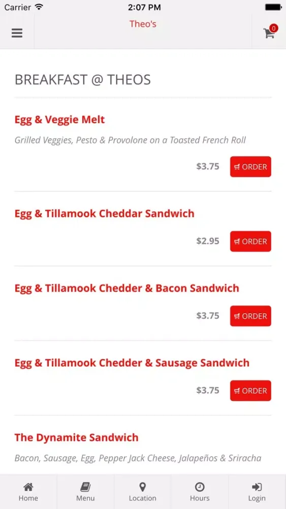Theo's Online Ordering スクリーンショット