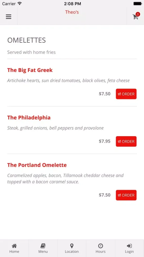 Theo's Online Ordering スクリーンショット