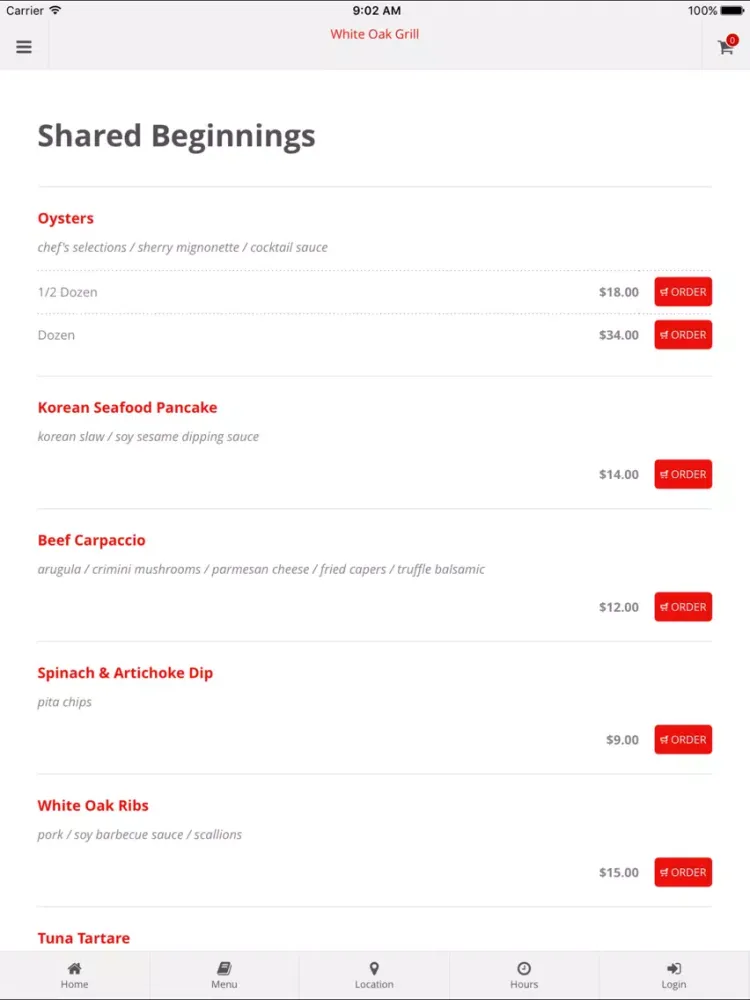 White Oak Grill App Orders iPad  स्क्रीनशॉट
