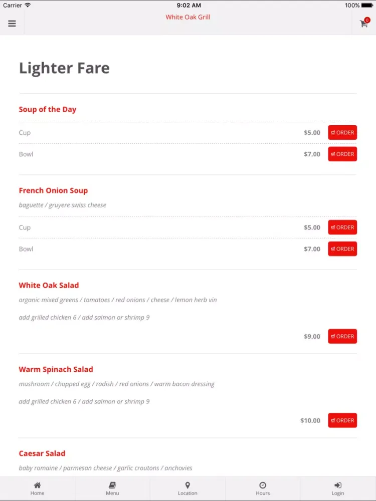 White Oak Grill App Orders iPad  स्क्रीनशॉट