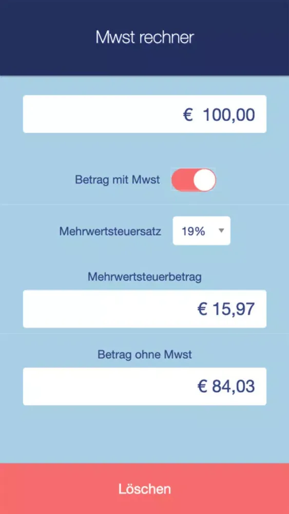Zrzuty ekranu Mwst Rechner App