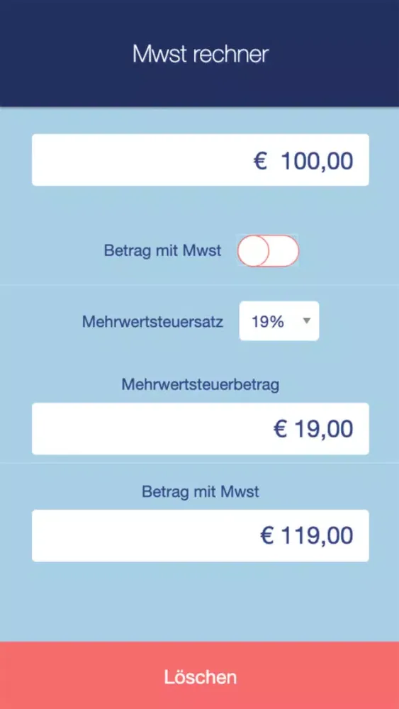 Zrzuty ekranu Mwst Rechner App