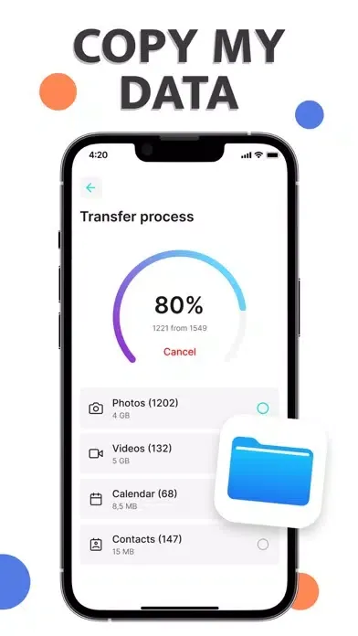 Captures d'écran de Copy my data content transfer