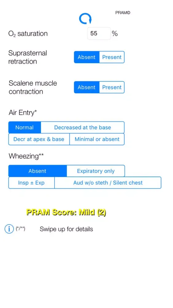 Capturas de tela do PRAM Score - Pediatric Asthma