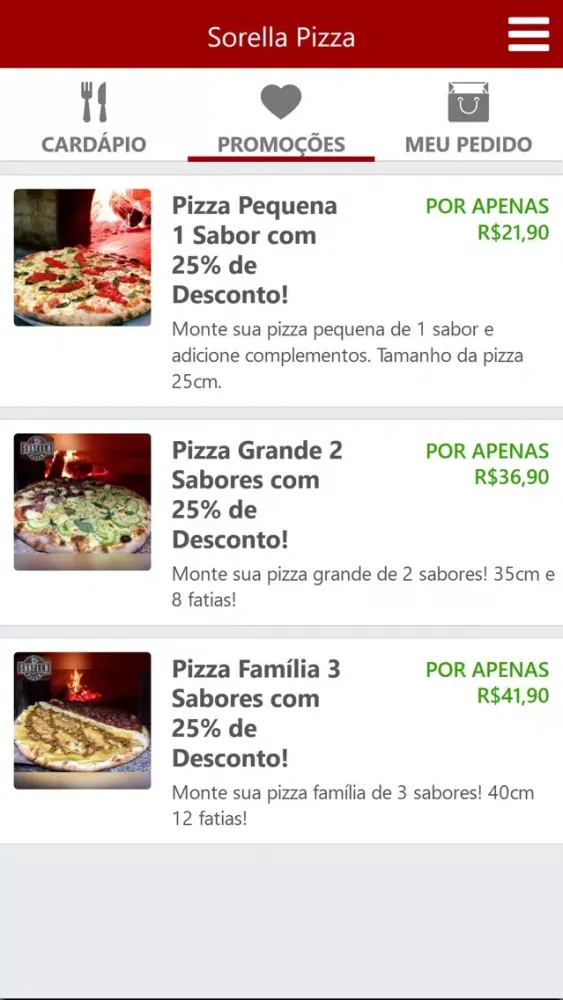 Capturas de tela do Sorella Pizza