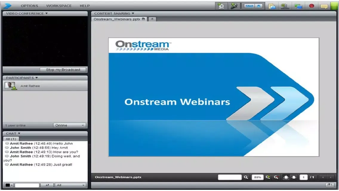 Tangkapan layar Onstream Webinars