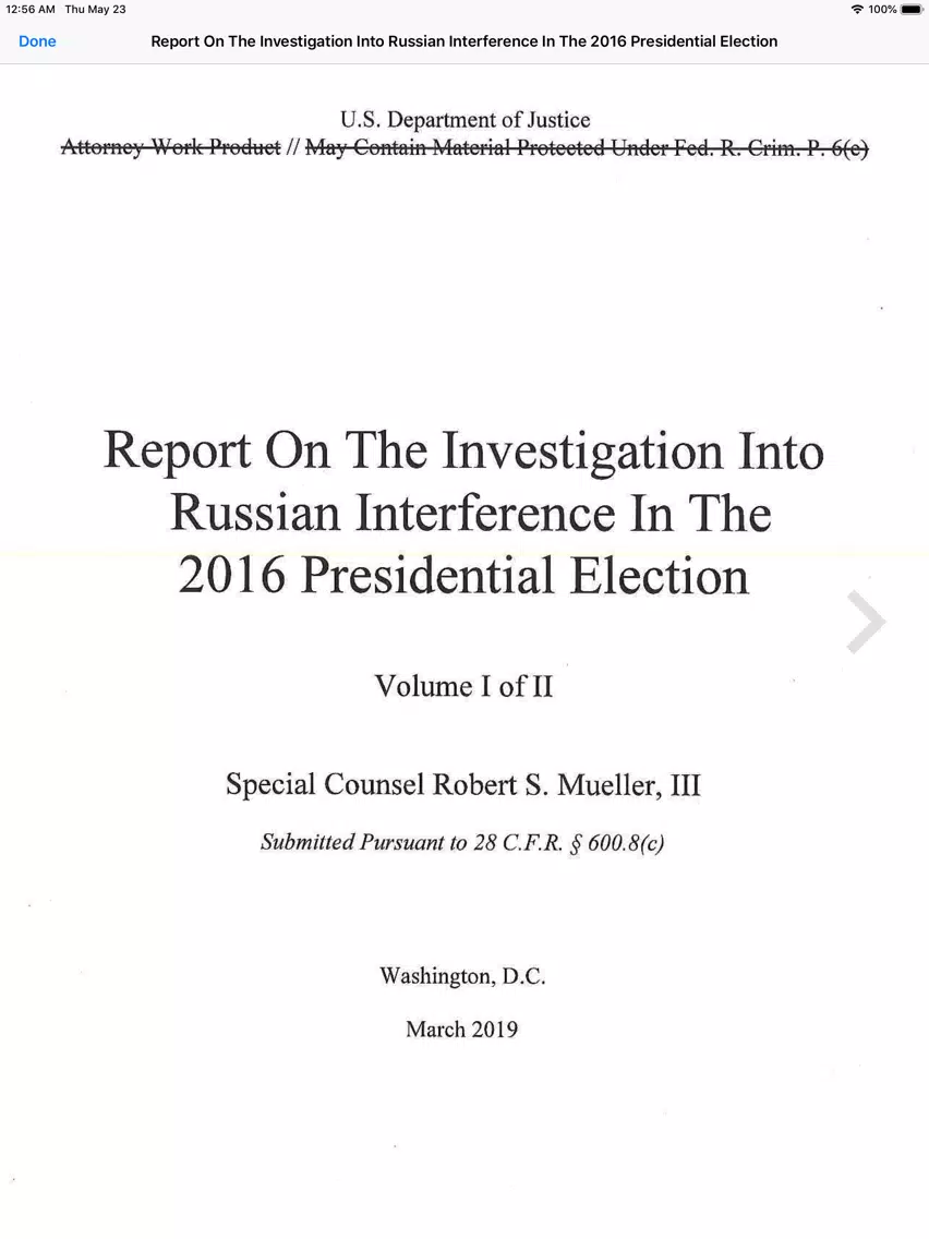 Capturas de pantalla de The Mueller Report Easy Reader iPad 