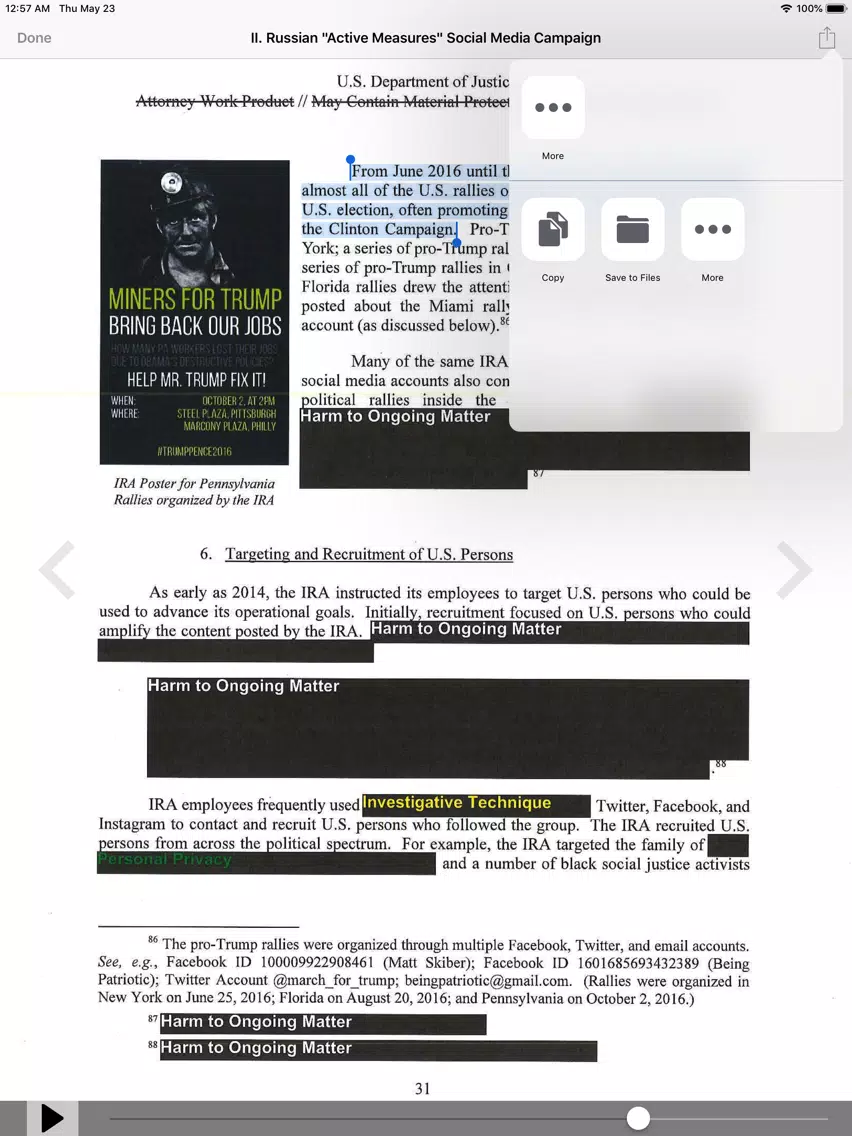 Capturas de pantalla de The Mueller Report Easy Reader iPad 