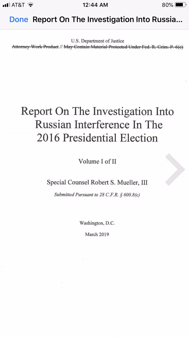 Capturas de pantalla de The Mueller Report Easy Reader