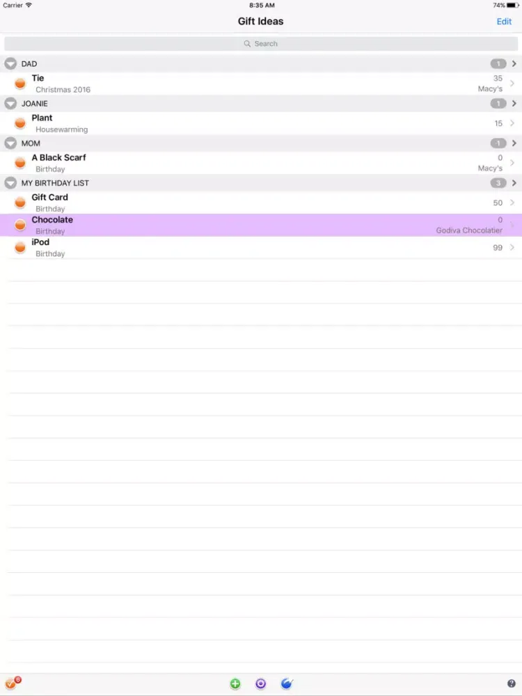 Gifts Gift List iPad 應用截圖