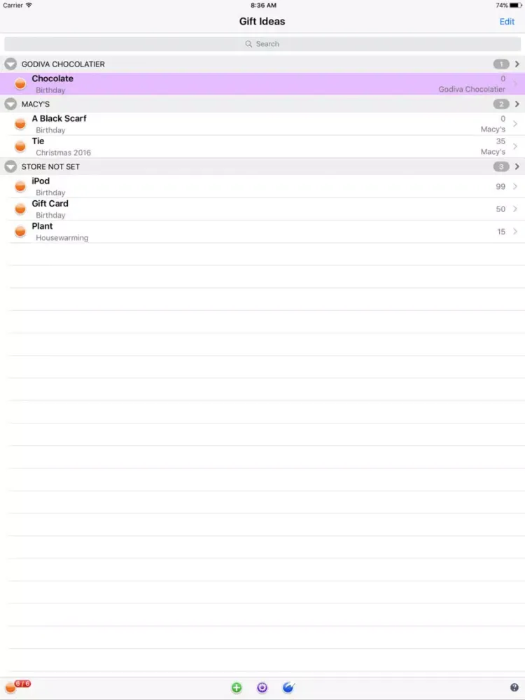 Gifts Gift List iPad 應用截圖