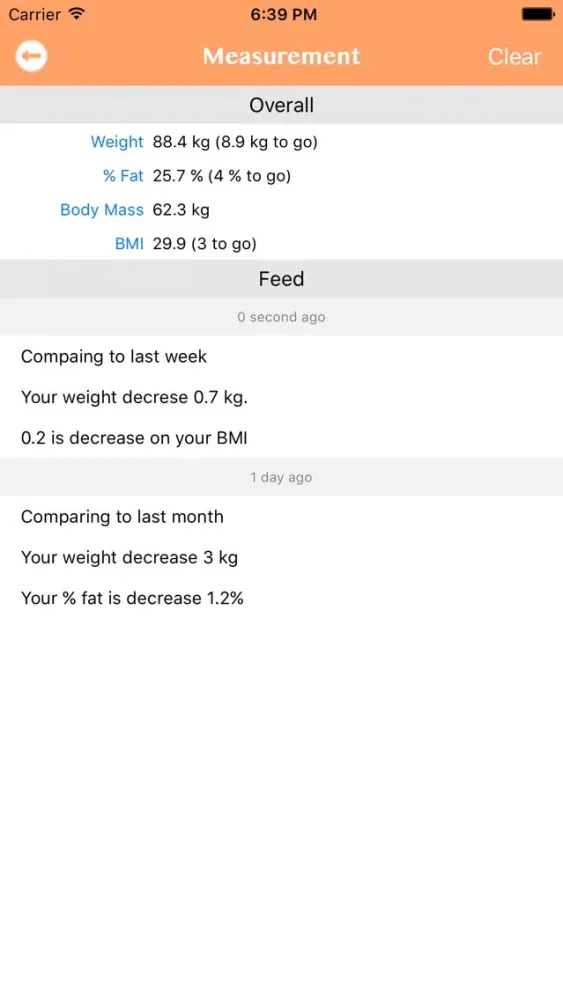 Capturas de tela do Measurement - Weight, %Fat and Muscle Mass