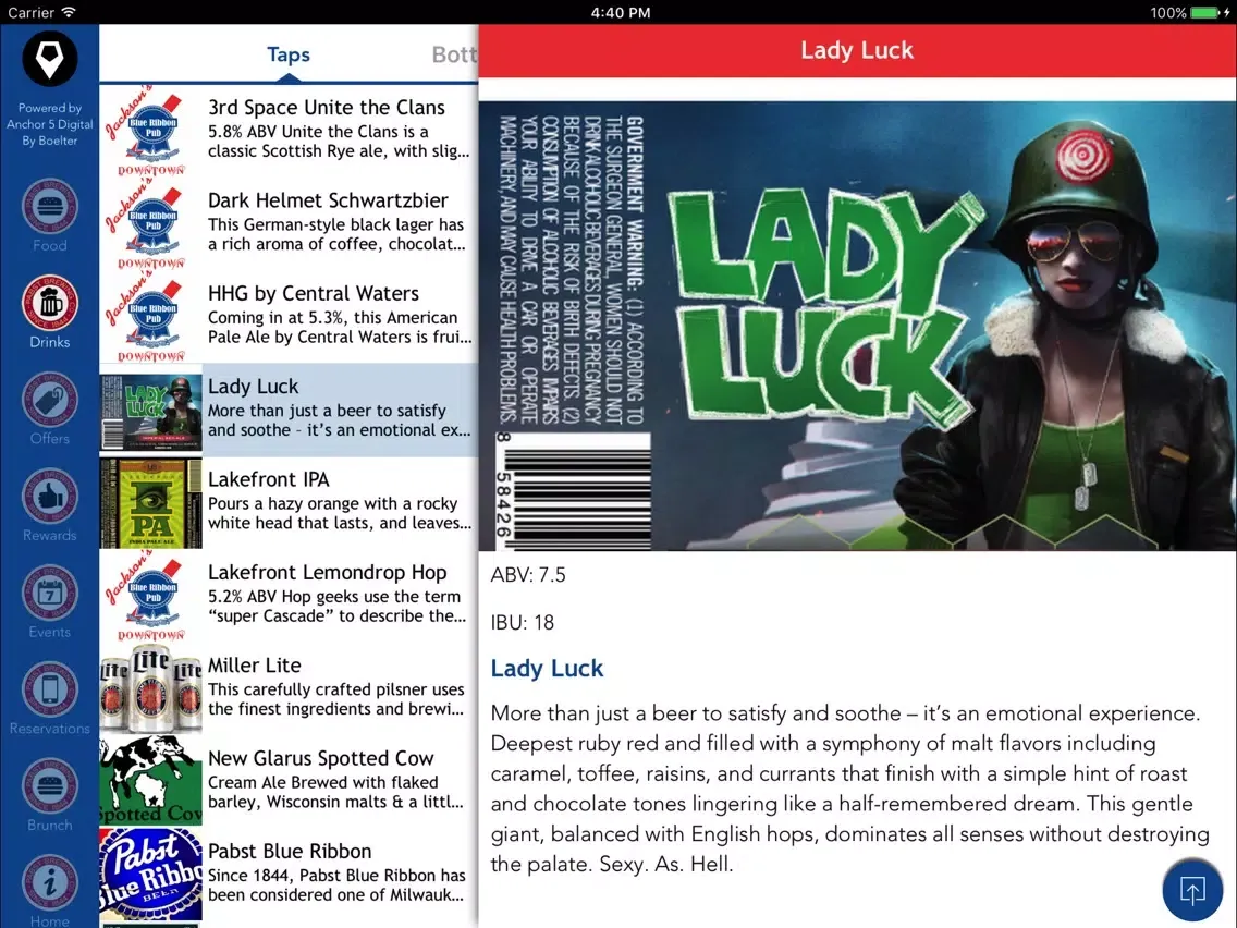 Jackson's Blue Ribbon Pub iPad  Screenshots