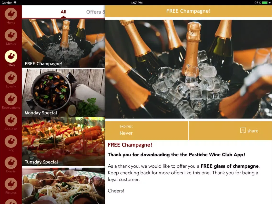 ภาพหน้าจอของ Pastiche Bistro & Wine Bar iPad 