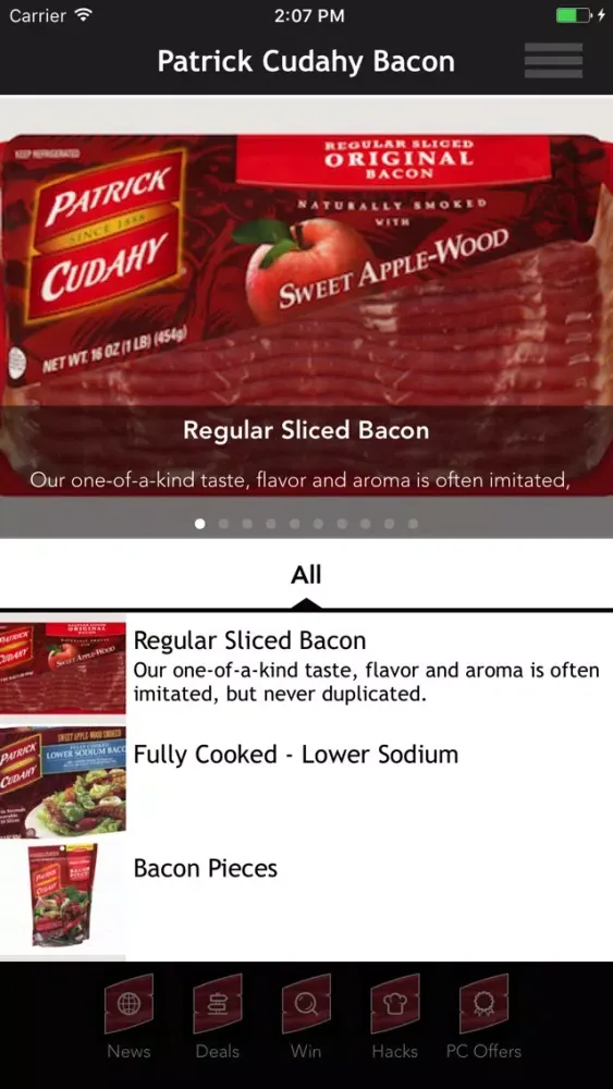 Capturas de tela do Bacon Lovers Club App