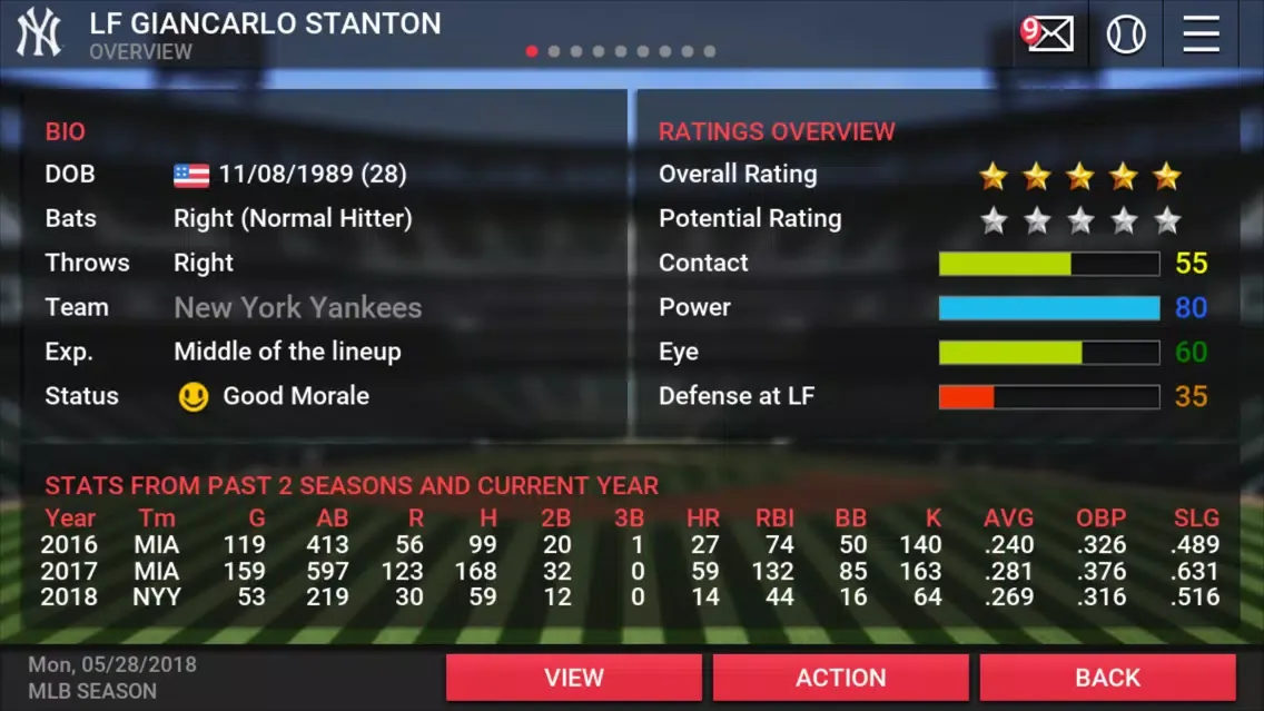 Tangkapan skrin MLB Manager 2018