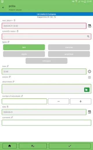 Capturas de tela do OpenBioMaps data forms