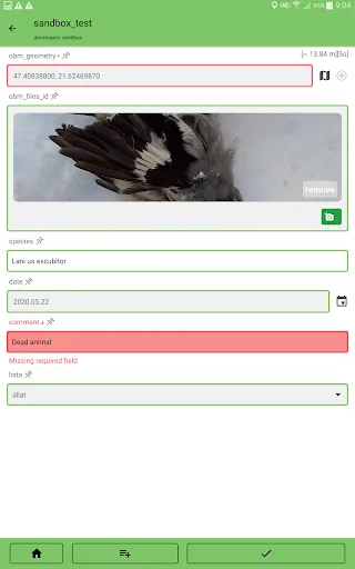 Capturas de tela do OpenBioMaps data forms