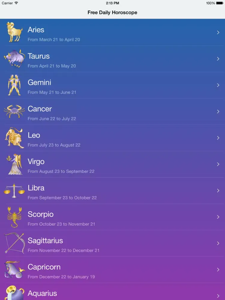تصاویر Free Daily Horoscope iPad 