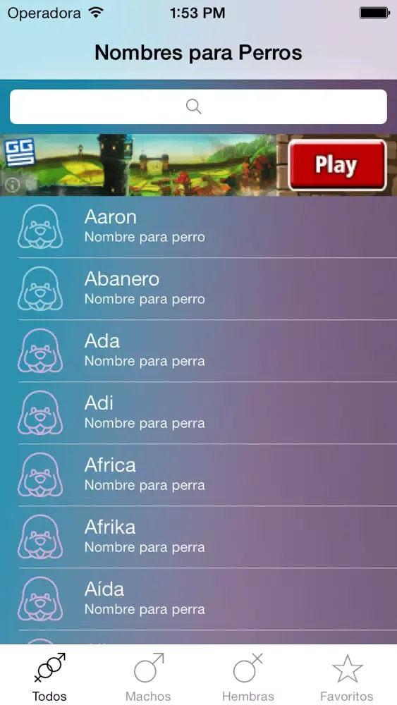 Capturas de pantalla de Nombres para Perros Gratis