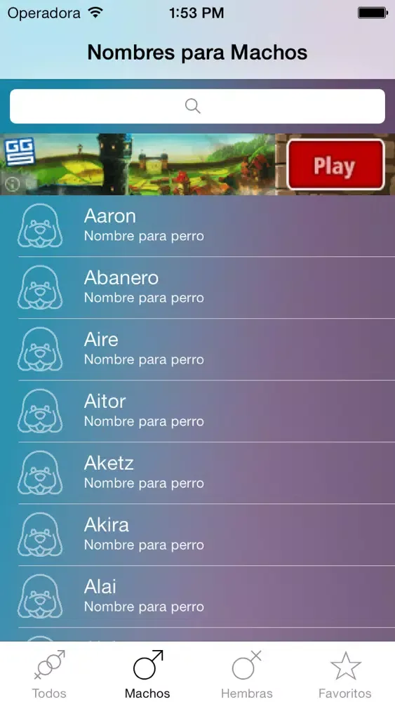 Capturas de pantalla de Nombres para Perros Gratis