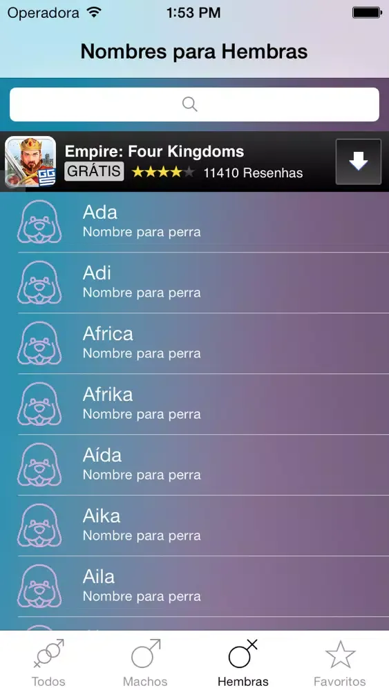 Capturas de pantalla de Nombres para Perros Gratis