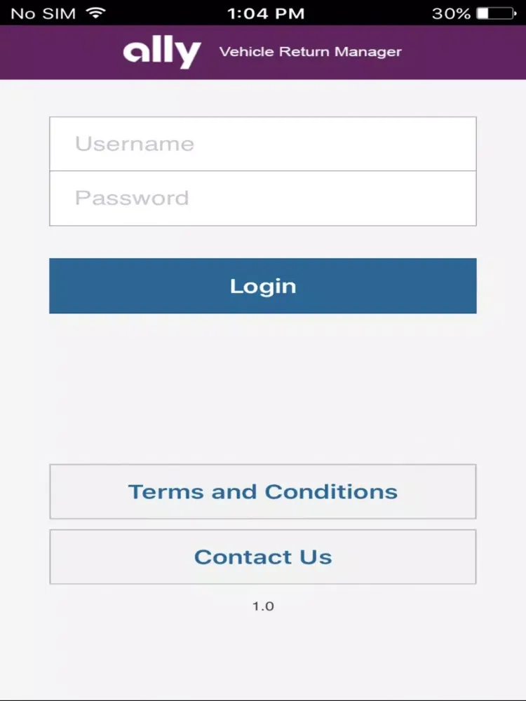 Tangkapan skrin Ally Vehicle Return Manager iPad 