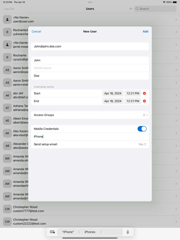 Capturas de tela do Avigilon Alta Access iPad 