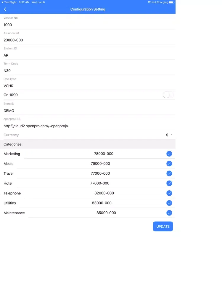Expense OpenPro ERP Payables iPad  Screenshots