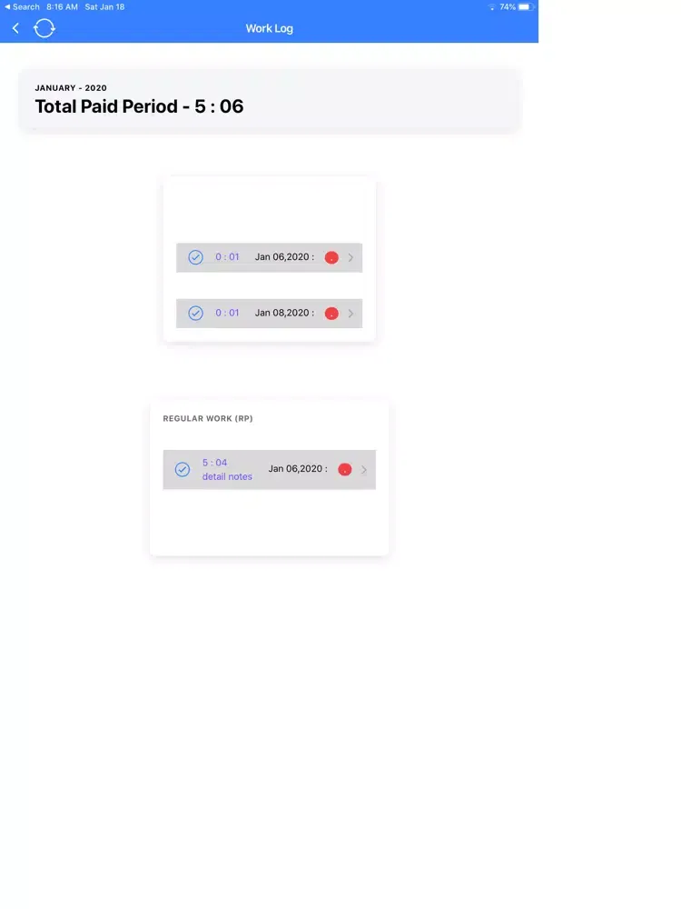 Tangkapan layar TimeCard OpenPro ERP iPad 