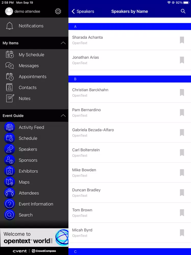 OpenText World 2022 iPad 应用截图