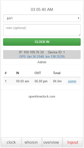 Ảnh chụp màn hình của OpenTimeClock