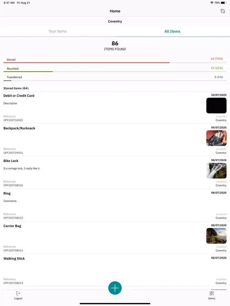 Ảnh chụp màn hình của Opinsta Lost & Found iPad 