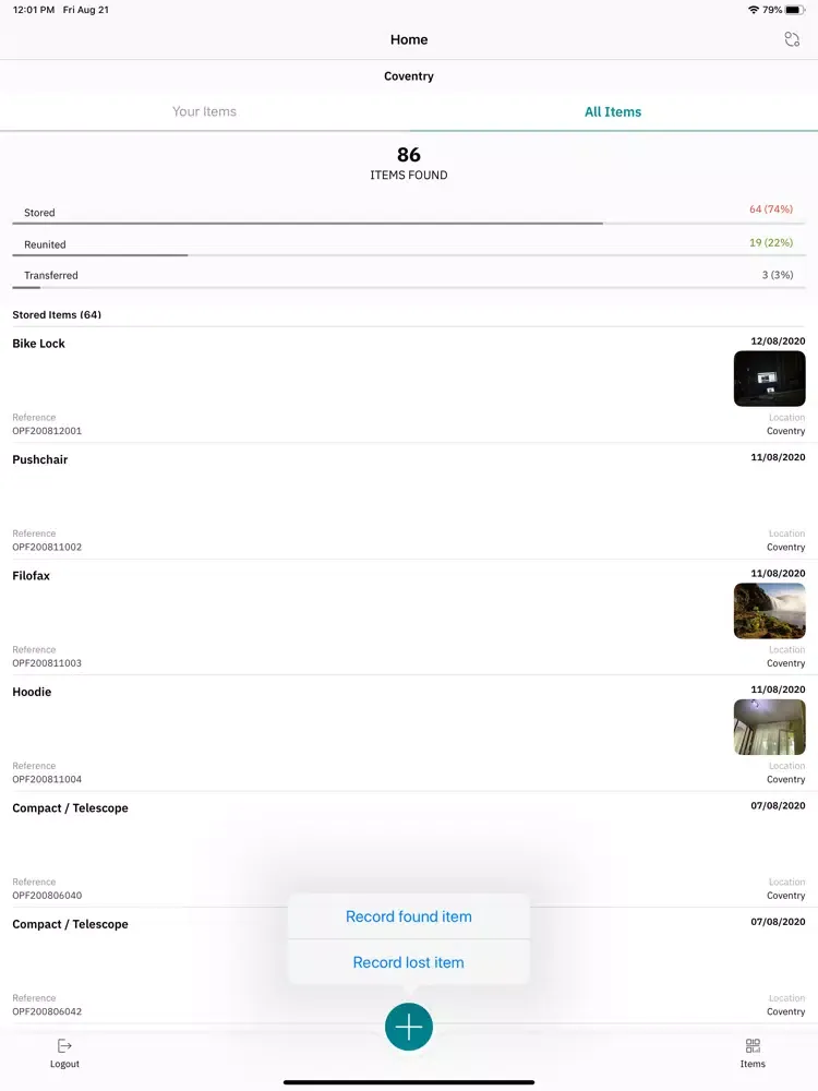 Ảnh chụp màn hình của Opinsta Lost & Found iPad 