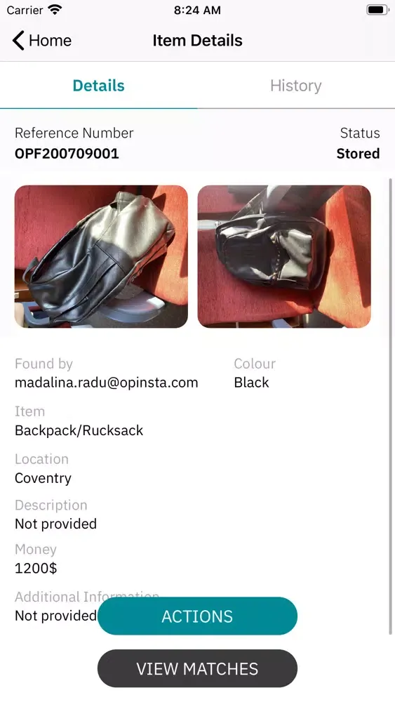 Ảnh chụp màn hình của Opinsta Lost & Found