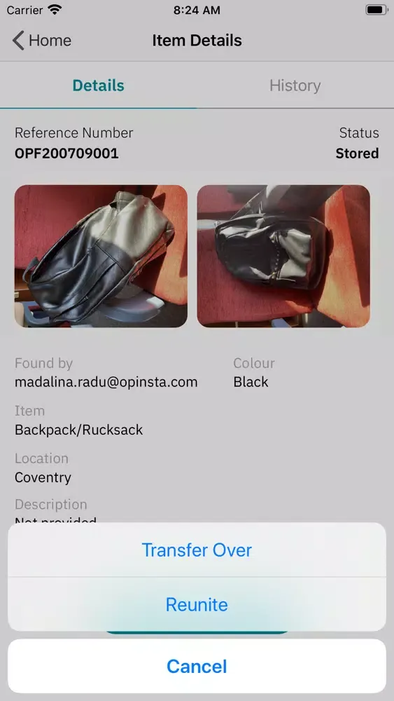 Ảnh chụp màn hình của Opinsta Lost & Found