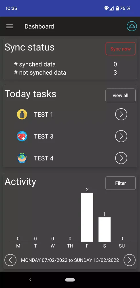 Capturas de tela do Task Flow