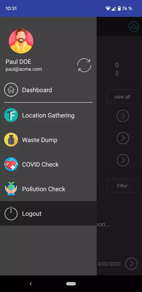 Capturas de tela do Task Flow