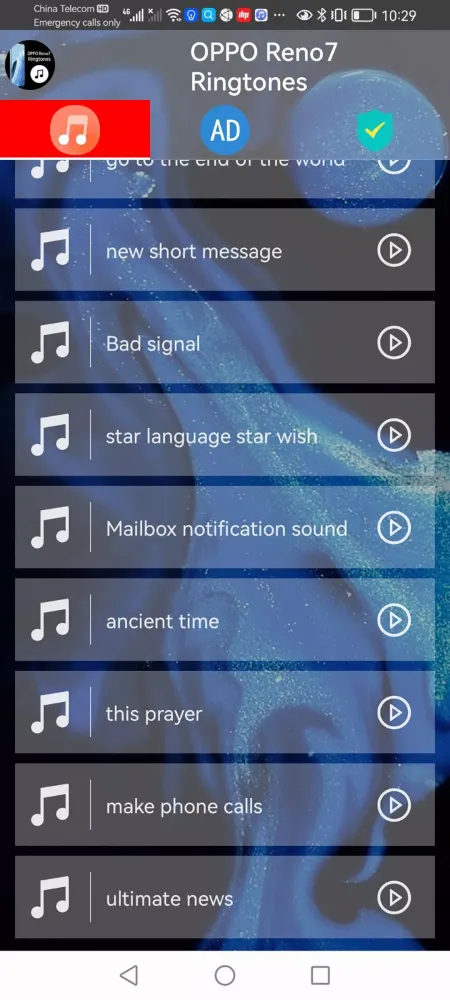 Capturas de tela do OPPO Reno7 Phone Ringtones