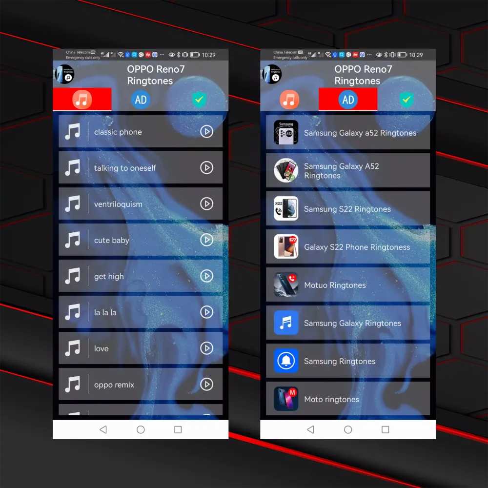 Capturas de tela do OPPO Reno7 Phone Ringtones