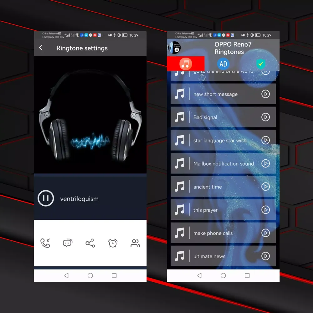 Capturas de tela do OPPO Reno7 Phone Ringtones